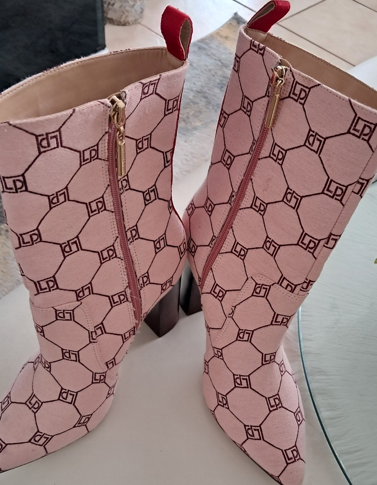 Pink Patterned Knee-High Boots